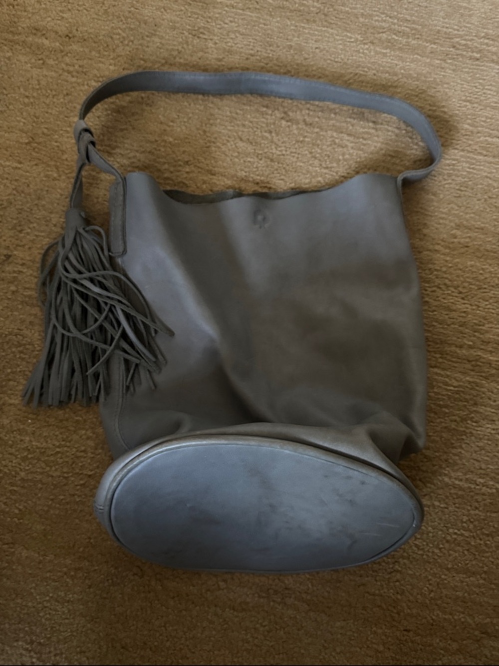 Gray Leather Tassel Shoulder Bag - Women